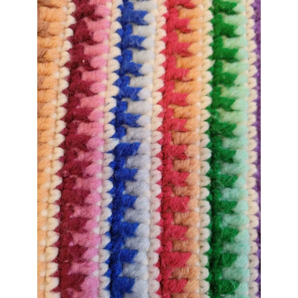 Handmade Crochet Grannycore Afghan Multicolor Striped‎ Heavy blanket 41